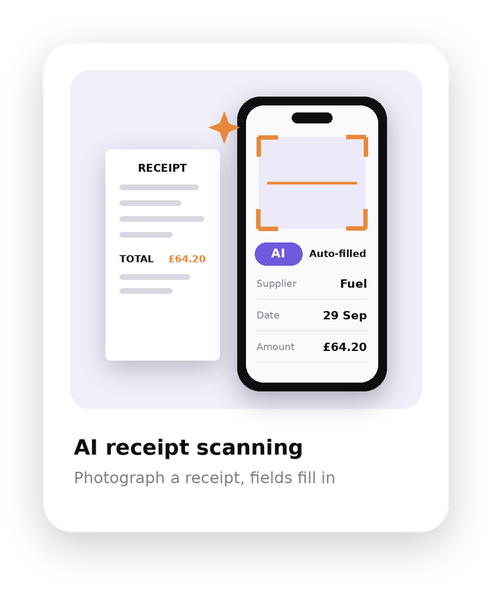 Phone scanning a paper receipt and filling in supplier, date and amount